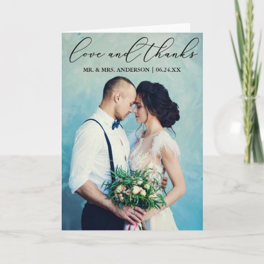 Elegante Kalligraphie Liebe dank Foto Falten Dankeskarte (Vorderseite)