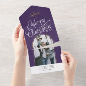 Elegante Kalligraphie lila Weihnachtsfotokarte All In One Einladung (Abreißen)