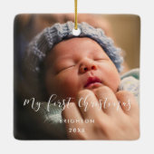Elegante Kalligraphie Mein erstes Weihnachtsbaby-F Keramikornament (Rückseite)