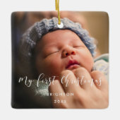 Elegante Kalligraphie Mein erstes Weihnachtsbaby-F Keramikornament (Vorderseite)