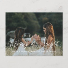 Elegante Kalligraphie Merry & Bright Weihnachtsgeb Postkarte