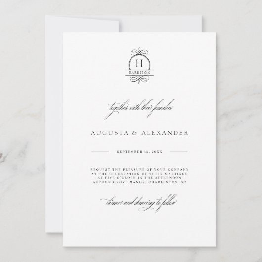 Elegante Kalligraphie Monogram Klasse Moderne Hoch Einladung (Vorderseite)