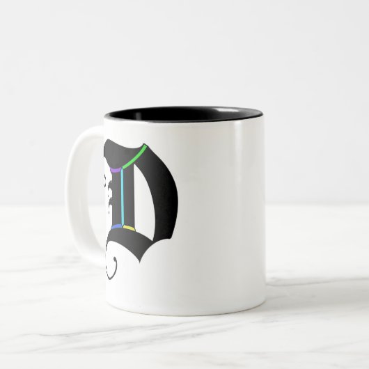 Elegante Kalligraphie Monogram Letter D-Tasse Zweifarbige Tasse (Vorderseite Links)