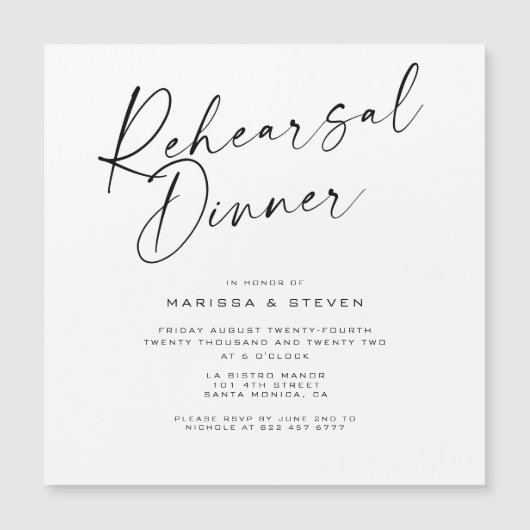 Elegante Kalligraphie Probe Dinner Magnetkarte (Vorderseite)