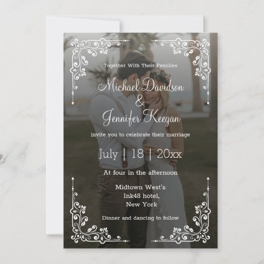 Elegante Kalligraphie qr code 2 verblassene Foto H Einladung (Vorderseite)