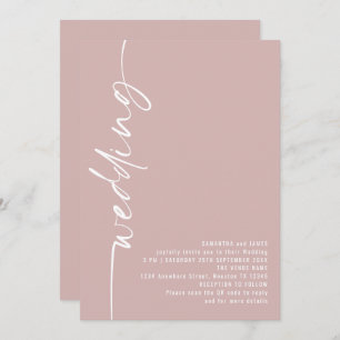 Elegante Kalligraphie QR Code Dusty Rose Hochzeit Einladung