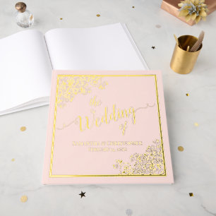 Elegante Kalligraphie Rosa & Gold Hochzeit Gästebuch