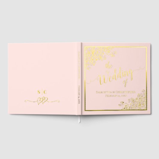 Elegante Kalligraphie Rosa & Gold Hochzeit Gästebuch (Voll)