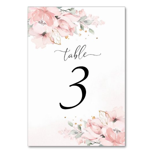 Elegante Kalligraphie Rose Tischnummer (Vorderseite)