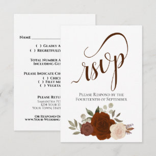 Elegante Kalligraphie & rostfarbene Orangen-Rose H RSVP Karte