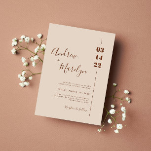 Elegante Kalligraphie Rustikale und Cremeverheirat Einladung