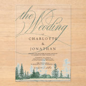 Elegante Kalligraphie Rustikale Waldhochzeit Acryleinladungen (Vorderseite)