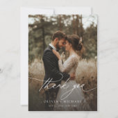 Elegante Kalligraphie Rustikales Foto Hochzeit Dankeskarte (Vorderseite)