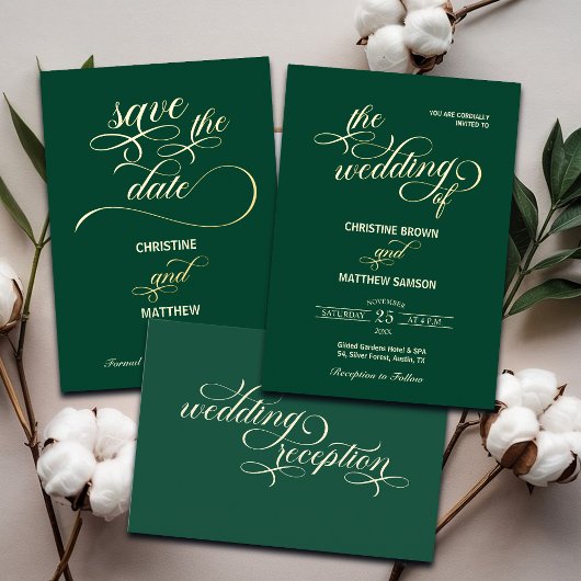 Elegante Kalligraphie Save the Date Aquamarin Folieneinladung