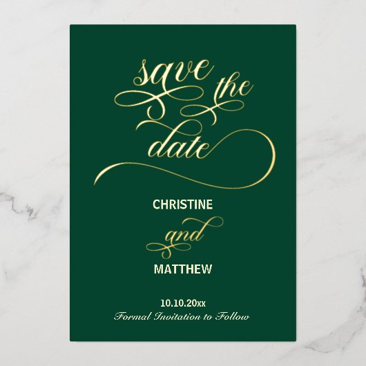 Elegante Kalligraphie Save the Date Aquamarin Folieneinladung (Vorderseite)