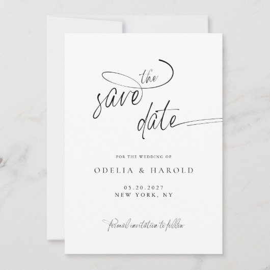 Elegante Kalligraphie Save the Date Minimalistisch Einladung (Vorderseite)