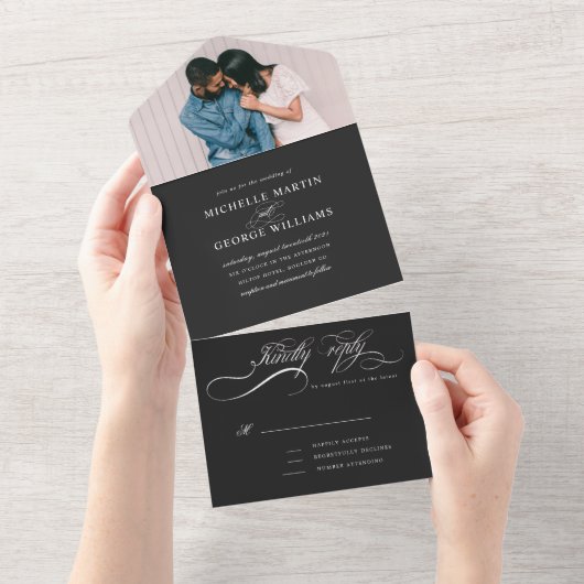 elegante Kalligraphie schwarz in einer Einladung (Abreißen)