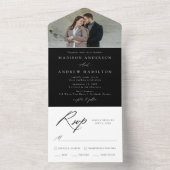 Elegante Kalligraphie Schwarz-Weiß-Foto Hochzeit All In One Einladung (Innen Boden)