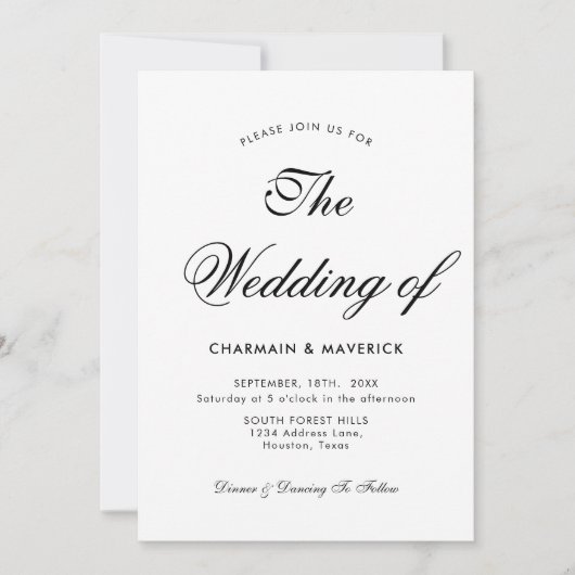 Elegante Kalligraphie Schwarz-Weiß-Foto Hochzeit Einladung (Vorderseite)