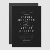 Elegante Kalligraphie Schwarz-Weiß-Hochzeit Magneteinladung (Vorne/Hinten)