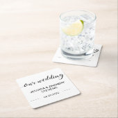 Elegante Kalligraphie Schwarz-Weiß-Hochzeit Rechteckiger Pappuntersetzer (Vor Ort)