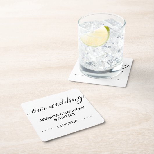 Elegante Kalligraphie Schwarz-Weiß-Hochzeit Rechteckiger Pappuntersetzer (Vor Ort)