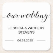Elegante Kalligraphie Schwarz-Weiß-Hochzeit Rechteckiger Pappuntersetzer (Vorderseite)