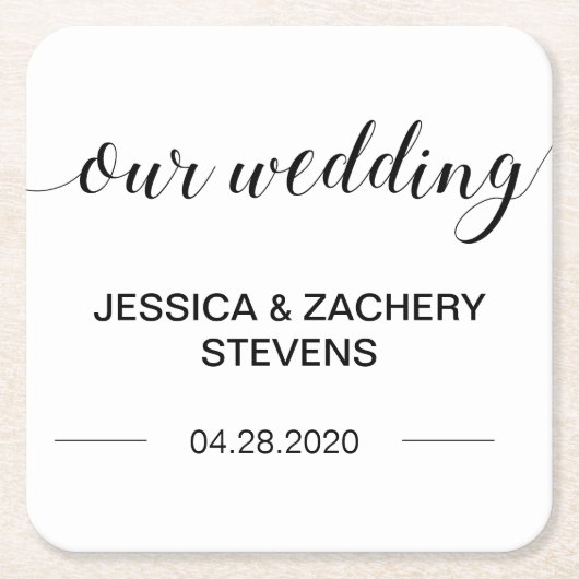 Elegante Kalligraphie Schwarz-Weiß-Hochzeit Rechteckiger Pappuntersetzer (Vorderseite)