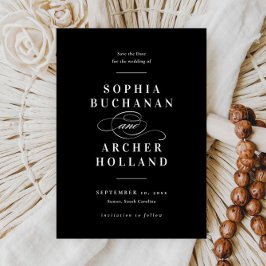 Elegante Kalligraphie Schwarz-Weiß-Hochzeit Save The Date