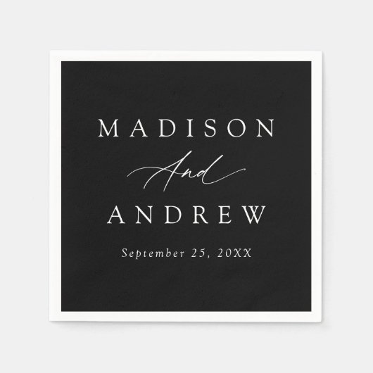 Elegante Kalligraphie Schwarz-Weiß-Hochzeit Serviette (Vorderseite)