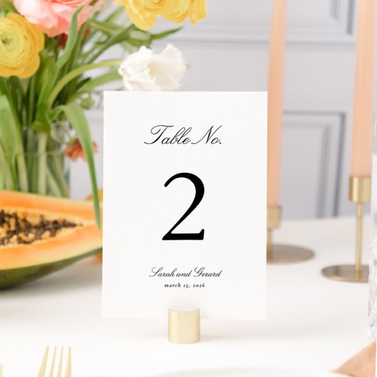 Elegante Kalligraphie Schwarz-Weiß-Hochzeit Tischnummer