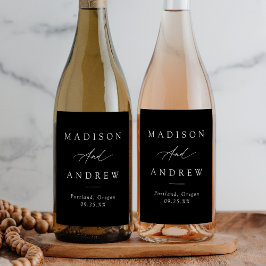 Elegante Kalligraphie Schwarz-Weiß-Hochzeit Weinetikett