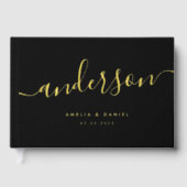 Elegante Kalligraphie schwarze Hochzeitfolie Gästebuch (Vorderseite)