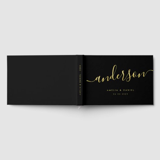Elegante Kalligraphie schwarze Hochzeitfolie Gästebuch (Voll)