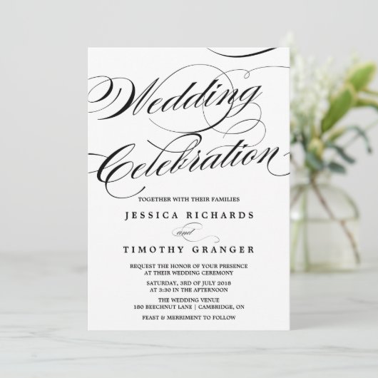 Elegante Kalligraphie Script Einladung zur Hochzei (Stehend Vorderseite)