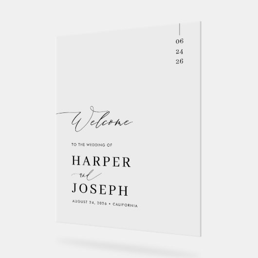 Elegante Kalligraphie Script Wedding Willkommen Acrylschild (Winkel)