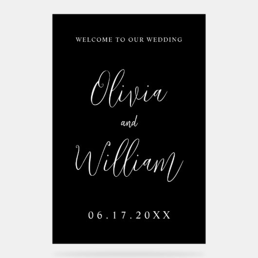 Elegante Kalligraphie Script Wedding Willkommen Acrylschild (Vorderseite)