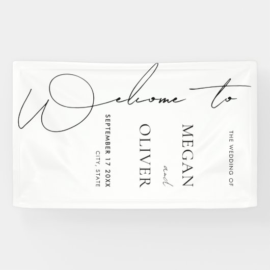 Elegante Kalligraphie Script Wedding Willkommen Banner (Horizontal)