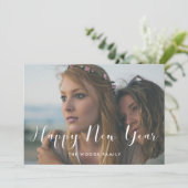 Elegante Kalligraphie Silvesterfotokarte Feiertagskarte (Stehend Vorderseite)