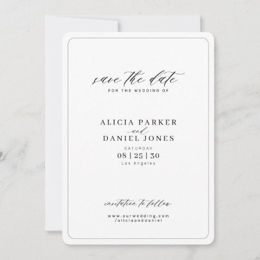 Elegante Kalligraphie-Skript einfache Hochzeit Save The Date (Vorderseite)