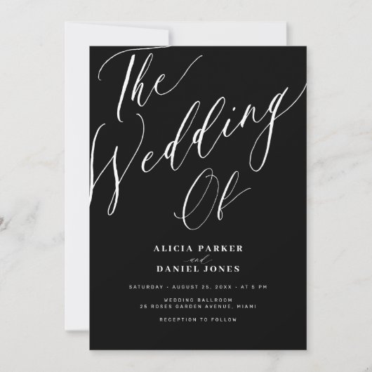 Elegante Kalligraphie-Skript einfache schwarze Hoc Einladung (Vorderseite)