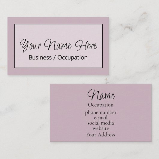 Elegante Kalligraphie staubig pink mauve modern Visitenkarte (Vorne/Hinten)