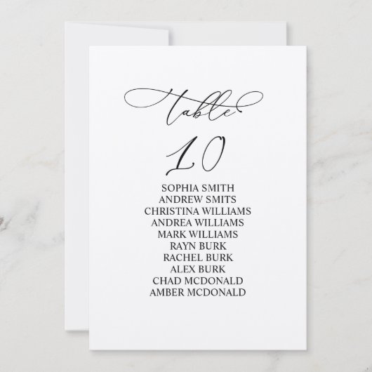 Elegante Kalligraphie Tischnummer 10 Sitzplan (Vorderseite)