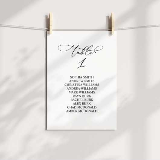 Elegante Kalligraphie Tischnummer 1 Sitzdiagramm