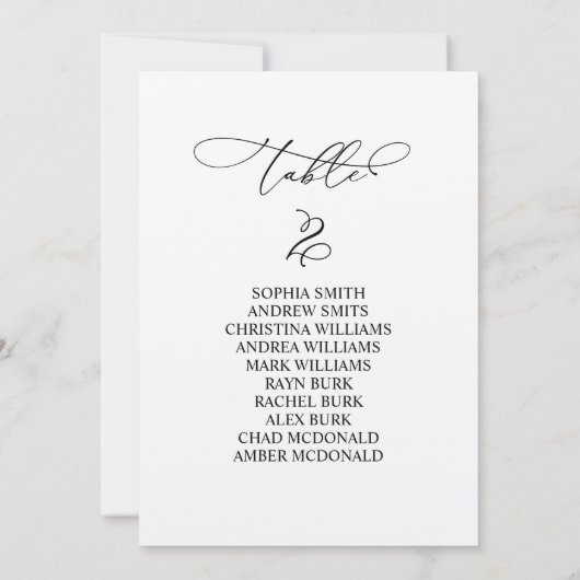 Elegante Kalligraphie Tischnummer 2 Sitzplan (Rückseite)