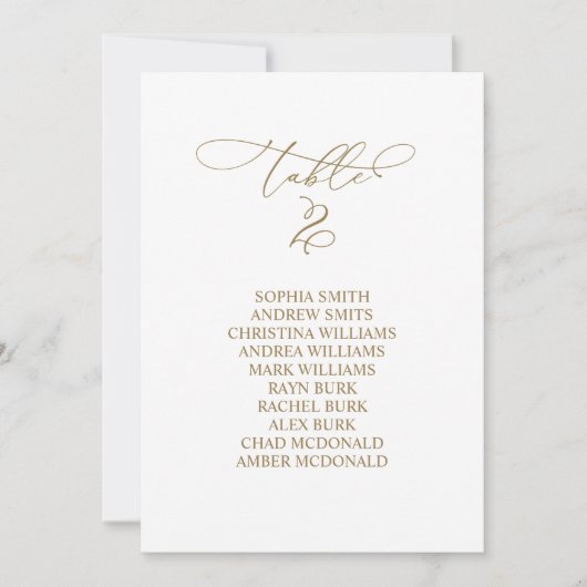 Elegante Kalligraphie Tischnummer 2 Sitzplan (Vorderseite)