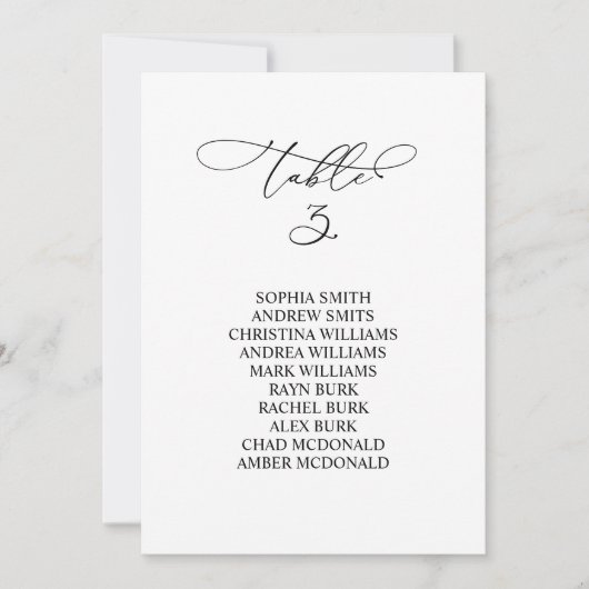 Elegante Kalligraphie Tischnummer 3 Sitzplan (Vorderseite)