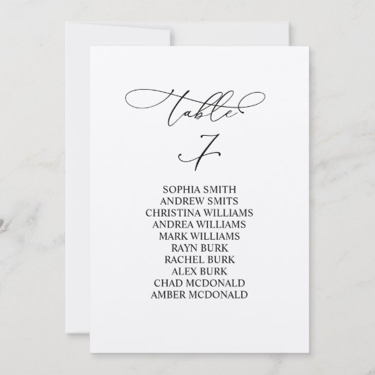 Elegante Kalligraphie Tischnummer 7 Sitzplakette (Rückseite)
