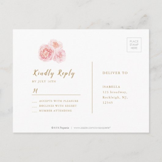 Elegante Kalligraphie, UAWG mit Gold und Blüten Einladungspostkarte (Rückseite)