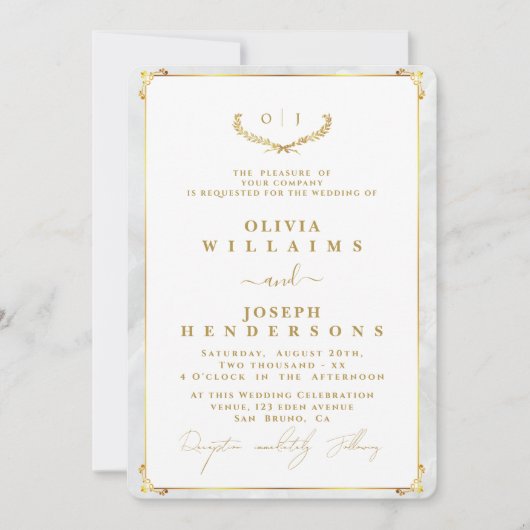 ELEGANTE KALLIGRAPHIE UND FRAME GOLDEN CHIC WEDING EINLADUNG (Vorderseite)